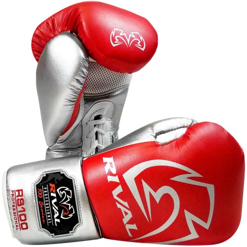 Red and Silver Pro Sparring Gloves by Rival Boxing