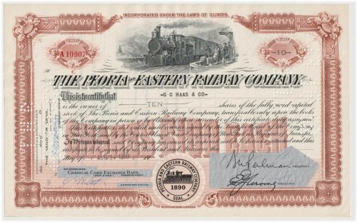 Peoria & Eastern Railway Company Stock Certificate