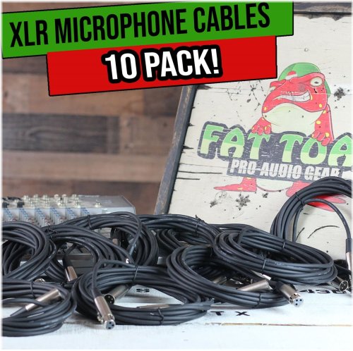 ToadCord XLR 3-Pin Cables - 20ft, Pack of 10 (Female to Male) for Recording and Live Performances