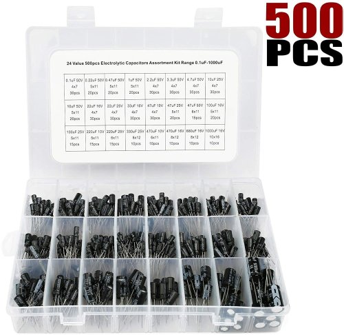 Electrolytic Capacitor Range Kit - 500pcs Assortment Box with 24 Values