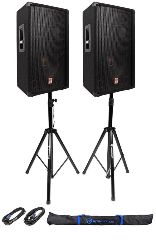 Tri-Sound 12-Inch Passive Speaker Set with Stands, Cables, and Bag