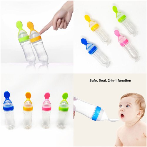 Squeeze & Feed Baby Bottle with Self-Standing Spoon