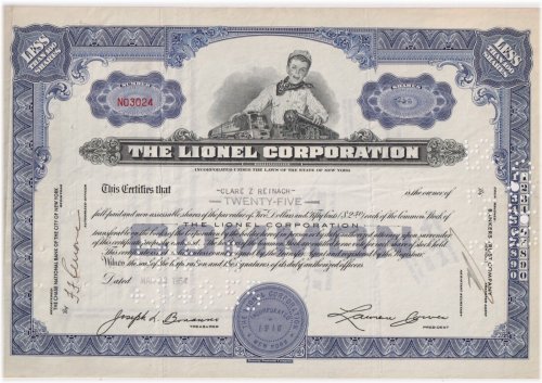 Vintage Lionel Corporation Stock Certificate