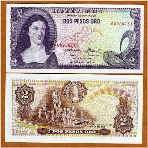 Policarpa Salavarrieta 2 Pesos Oro Paper Note