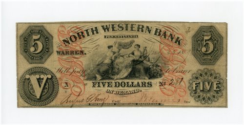North Western Bank - Warren, PENNSYLVANIA $5 Note (1859)