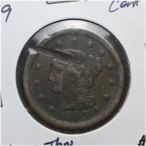 Braided Hair Large Cent - Struck Through Error (1849)