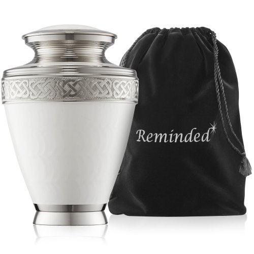 Memorial Resting Place - White and Silver Urn with Velvet Bag