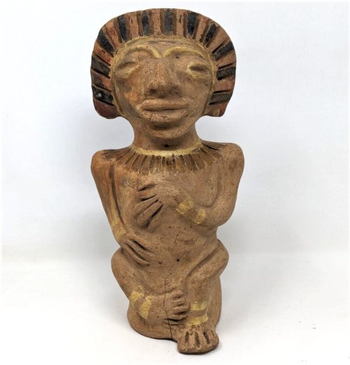 Ancient Mesoamerican Seated Man Clay Pottery Effigy