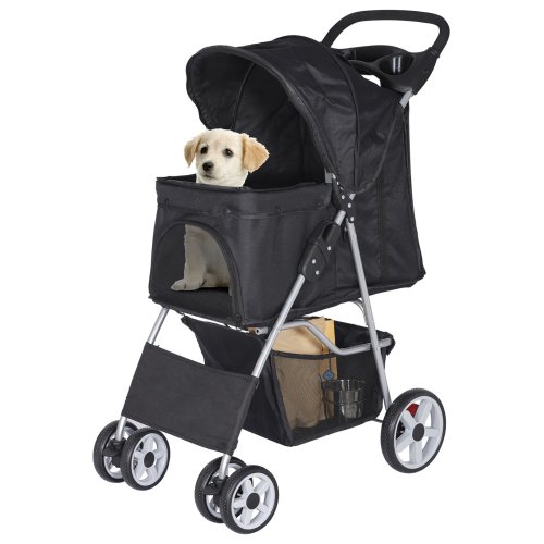 Wheeled Pet Travel Carriage with Foldable Carrier and Cup Holder