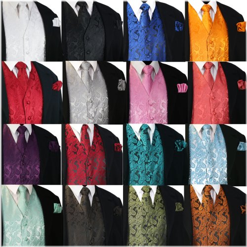 Paisley Dress Vest Set with Neck Tie and Hankie for Men's Formal Attire