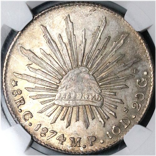 1874-C NGC MS 62 Mexico 8 Reales Culiacan Mint Rare Coin POP 3/2 (24051401C)