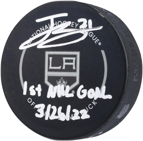 Jordan Spence Los Angeles Kings Autographed Official Game Puck with 1st Goal Inscription
