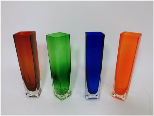 Heritage Glass Bud Vases - Hand-Blown in Japan, Square Design, 7" Tall with Multi-Colored Finish