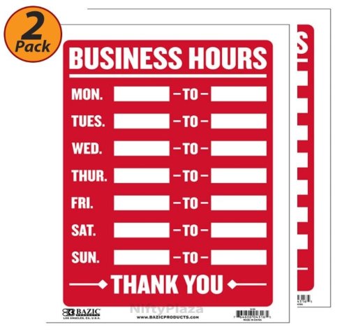 Durable Plastic Business Hours Signs (2-Pack)