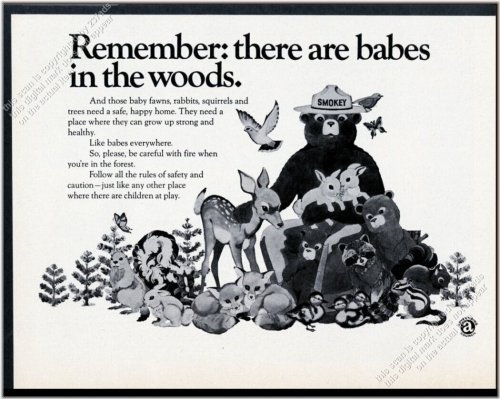 Forest Fire Prevention Vintage Print Featuring Smokey Bear and Baby Animals