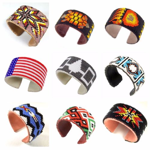 Multi-color Beaded Leather Cuff Bracelet