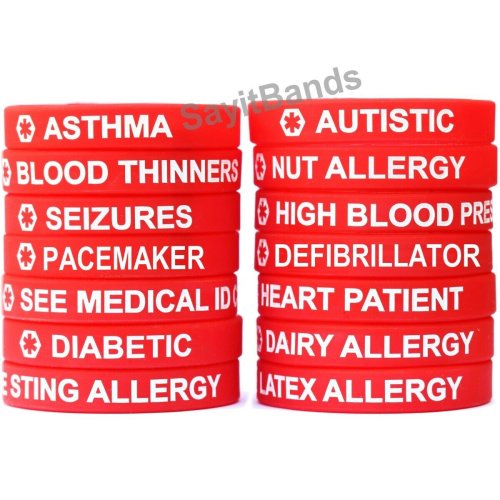 Red Debossed Medical Condition Alert Bracelets - Set of Two