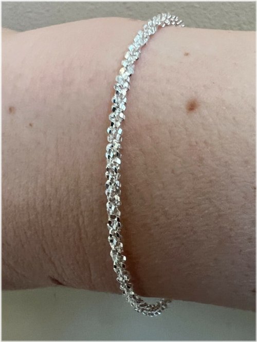 Sparkling Rope Bracelet in Solid Sterling Silver with Diamond Cut Detail