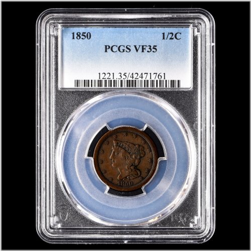 1850 Braided Hair Half Cent - PCGS VF-35 Very Fine Coin