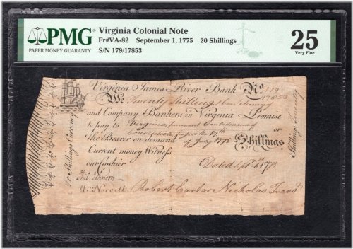 Virginia Colonial 20 Shillings Note