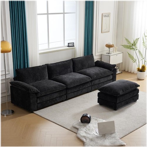 Convertible L-Shape Sectional Sofa with Ottoman
