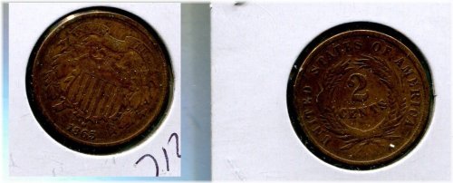 1865 Two Cent Piece Type Coin VG 7126R