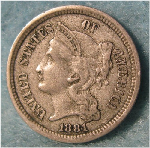 1881 Three Cent Nickel - Vintage US Coin