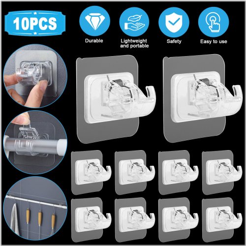 Clip-On Curtain Holders: 10PCS Adhesive Adjustable Brackets