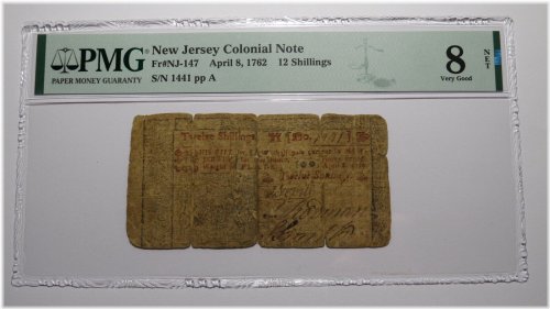 1762 New Jersey Twelve Shillings Bank Note