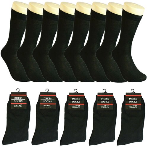 Black Cotton Classic Dress Socks (Pack of 3-12) - Size 10-13