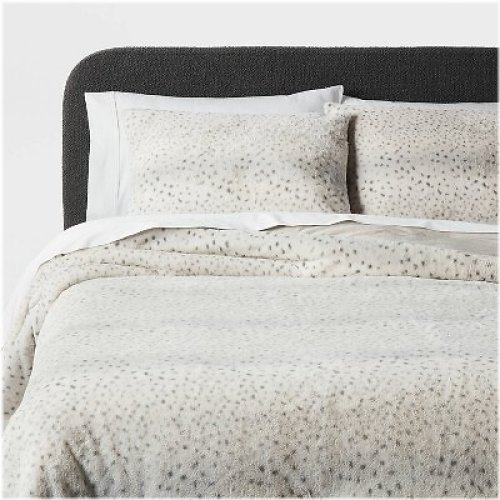 Snow Leopard Faux Fur Comforter Set