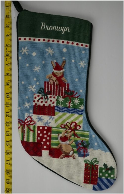 Needlepoint Bunny Monogrammed Christmas Stocking - BRONWYN
