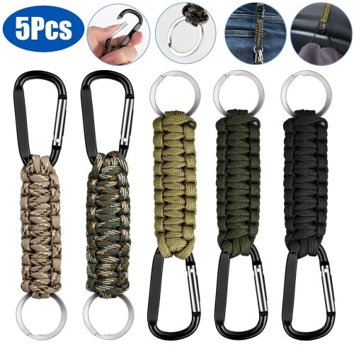 Wilderness Essentials Set: 5 Paracord Lanyard Keychains with Carabiners