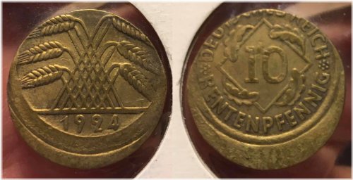 Off-Center 1924 German Rentenpfennig Error Coin