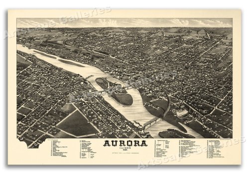 Aurora Illinois 1882 Panoramic Map Print - 16x24