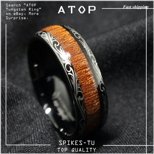 Koa Wood Inlay Tungsten Ring for Men