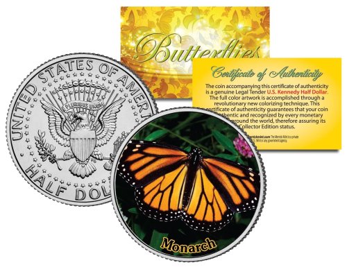 Monarch Butterfly Colorized JFK Half Dollar Collectible Coin