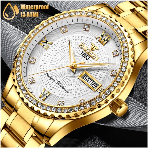 Gold Steel Quartz Waterproof Wristwatch - Classic Business Design for Men and Women