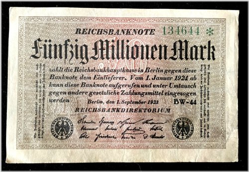 Hyperinflation Era Germany 50 Million Mark 1923 Berlin Coin