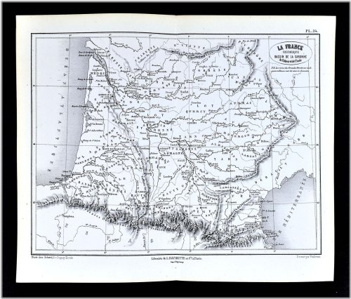 Garonne River Basin: 1877 Historical France Map