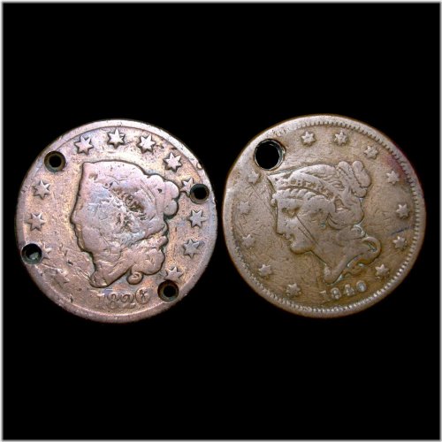 Antique American Copper Coin Collection - Lot of 1826 Coronet Head & 1840 Braided Hair Large Cents