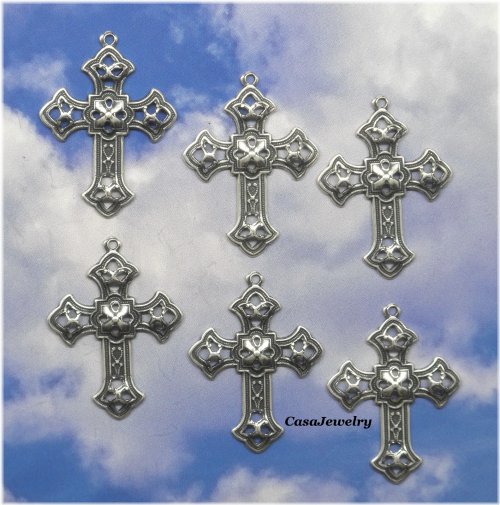 Filigree Sterling Silver Cross with Top Hang Ring - 6 Piece Lot