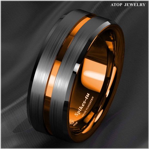 Tungsten Carbide Thin Orange Line Ring