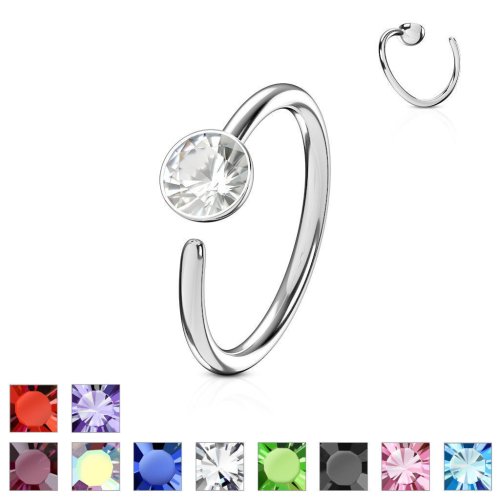 Gemstone Steel Nose Hoop - 20 Gauge Bendable Cartilage Ring