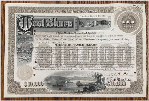 West Shore Railroad Company Bond Stock Certificate