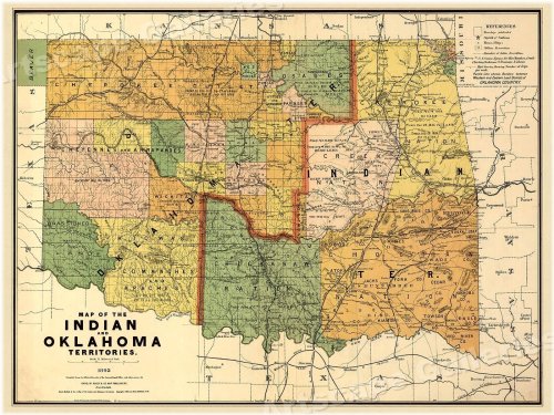 Territorial Map of Indian and Oklahoma Regions - Vintage 1890s State Map (24x32)