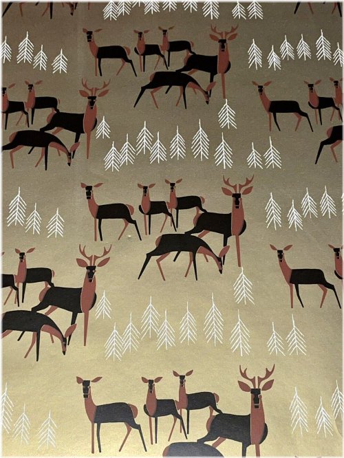 Retro Holiday Reindeer & Trees Gold Wrapping Paper