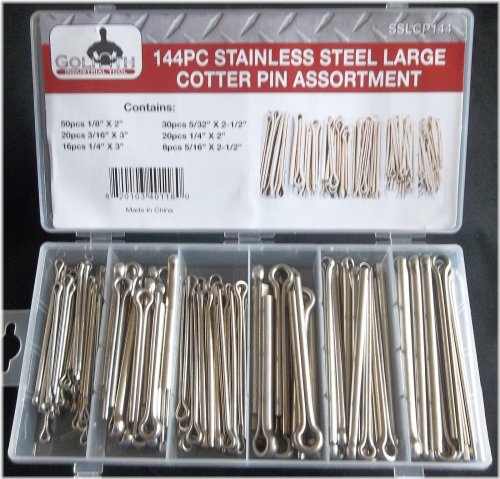 Stainless Steel Large Cotter Pin Assortment - 144 Pieces