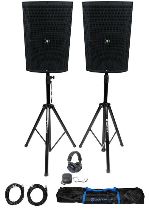 Ultimate DJ Sound System Bundle with Mackie Thump215XT Speakers, Stands, and Headphones