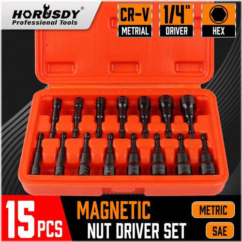 Magnetic Nut Driver Set - 15 Piece with Quick Change 1/4" Shank